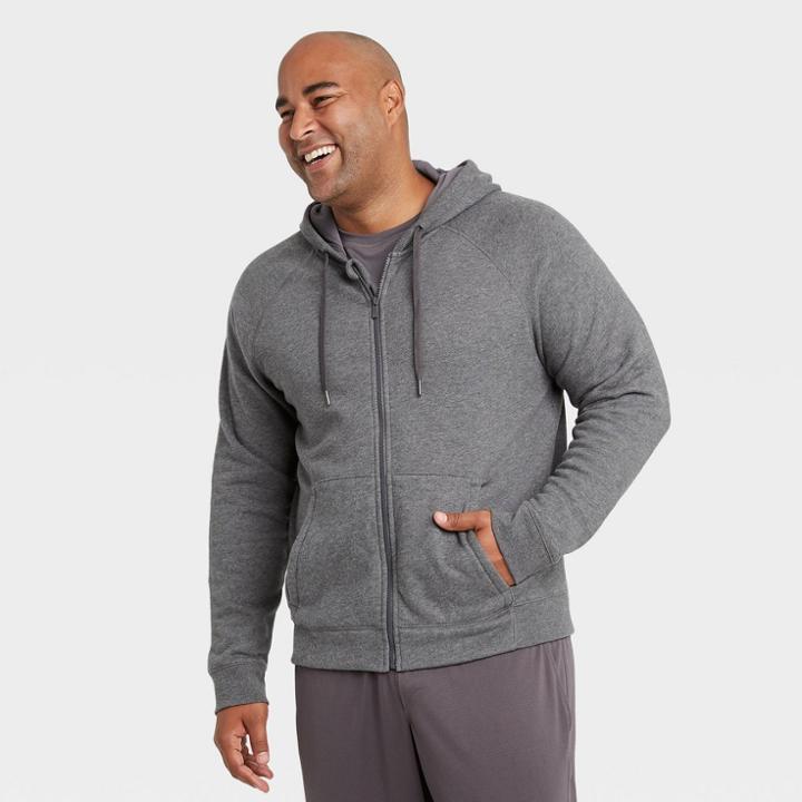 Men's Cotton Fleece Full Zip Hoodie Sweatshirt - All In Motion Charcoal Gray