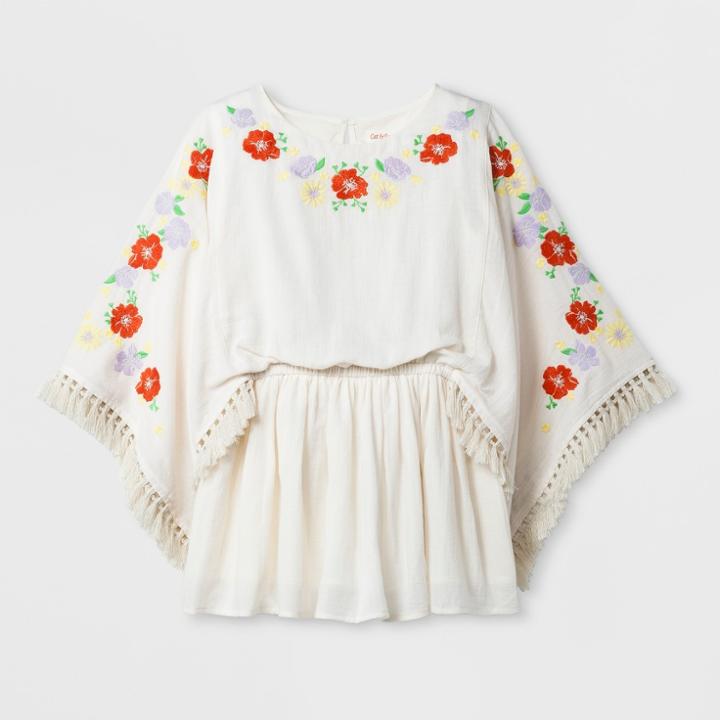 Girls' Long Sleeve Floral Embroidered Tunic - Cat & Jack Cream