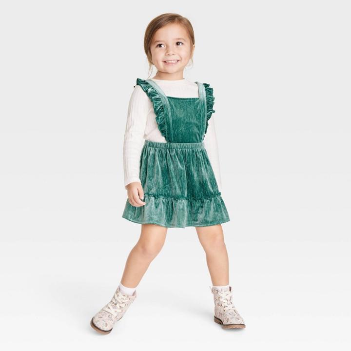 Toddler Girls' Velour Long Sleeve Top & Skirtall Set - Cat & Jack Green