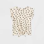 Toddler Girls' Short Sleeve Ruffle Printed Tie-front T-shirt - Art Class Black/white
