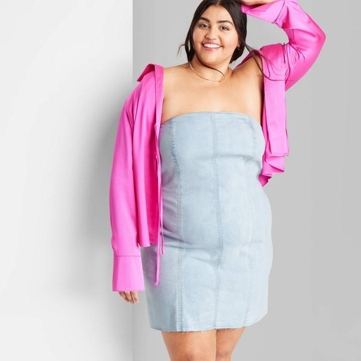 Women's Sleeveless Denim Tube Bodycon Dress - Wild Fable Light Wash Xxl,