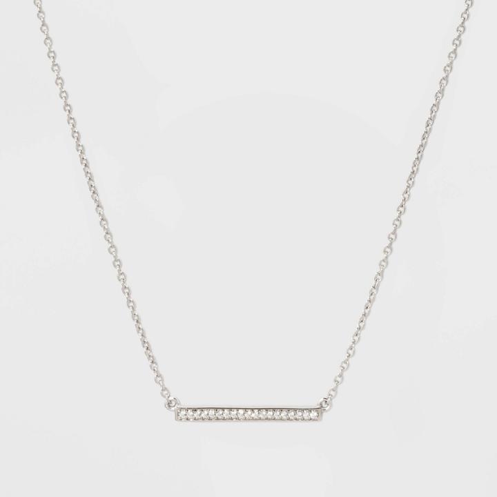 Sterling Silver Bezel Cubic Zirconia Bar Necklace - A New Day Silver/clear,