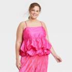 Women's Plus Size Tiered Taffeta Tank Top - A New Day Pink