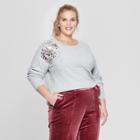 Women's Plus Size Placed Sequin Long Sleeve Pullover - Ava & Viv Gray