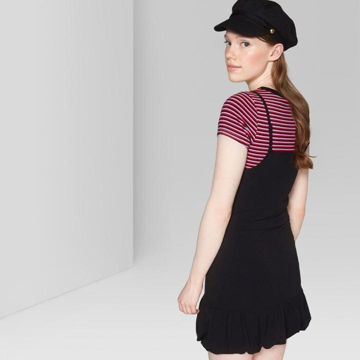 Women's Strappy Knit Bubble Hem Dress - Wild Fable Black