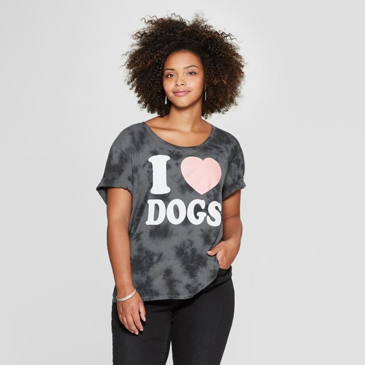 Women's Plus Size Short Sleeve I Heart Dogs Graphic T-shirt - Fifth Sun (juniors') Charcoal