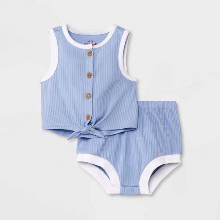 Baby Girls' 2pc Ribbed Top & Bottom Set - Cat & Jack Blue