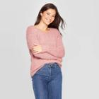 Women's Long Sleeve V-neck Pullover Sweater With Back Detail - Knox Rose Pink M,