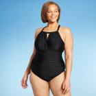 Kona Sol Women's Plus Size Post Mastectomy High Neck Cut Out One Piece Swimsuit - Kona