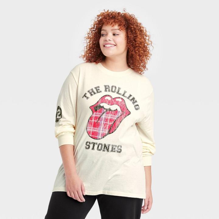 The Rolling Stones Women's Rolling Stones Plus Size Long Sleeve Graphic T-shirt - White