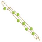 Zirconite Gold Plated Multi-strand Bracelet With Enameled Daisies Lime Green