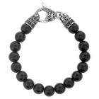 West Coast Jewelry Men's Crucible Stainless Steel Dragon With Polished Black Onyx Beaded Bracelet, Black/silver