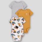 Lamaze Baby 3pk Organic Cotton Short Sleeve Construction Bodysuits - Mustard Yellow Newborn