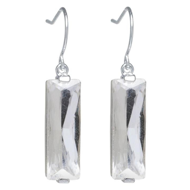 Target Silver Plated Brass Rectangular Clear Crystal Drop Earrings, Girl's,