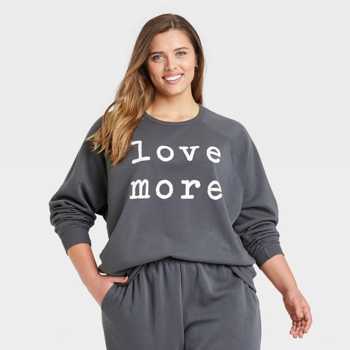Grayson Threads Women's Plus Size Love More Graphic Sweatshirt - Gray
