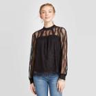 Women's Long Sleeve High Neck Lace Blouse - Xhilaration Black