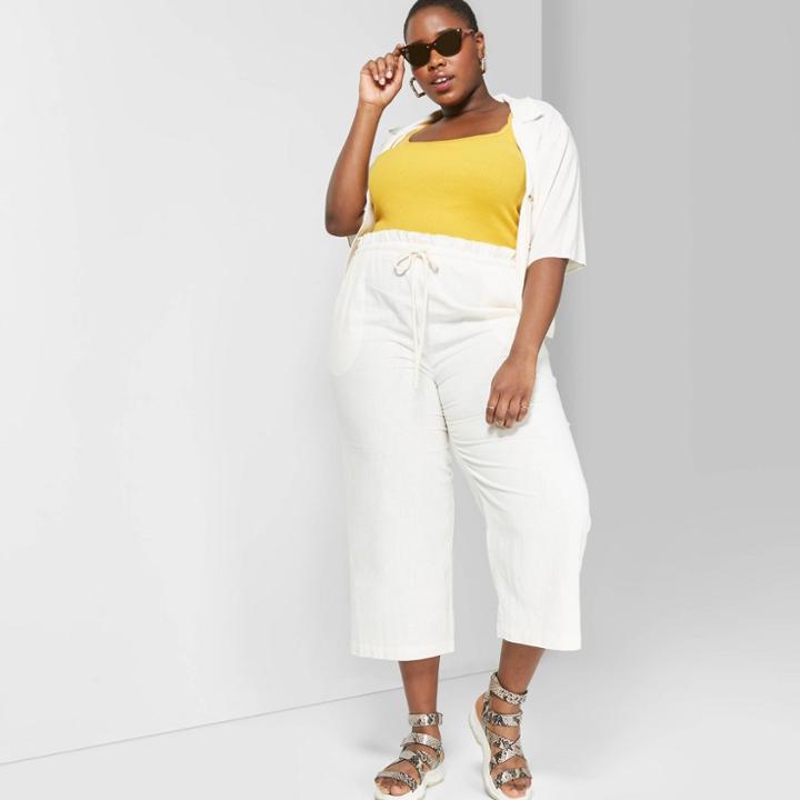 Women's Plus Size High-rise Paper Bag Pants - Wild Fable Ivory