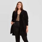 Women's Plus Size Open Neck Chenille Cardigan - Ava & Viv Black X