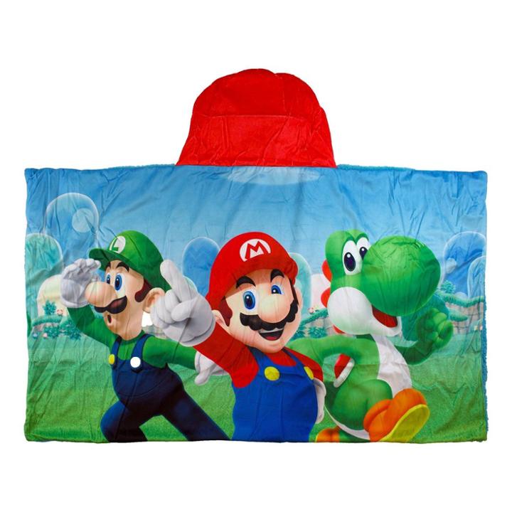 Super Mario Sherpa Lined Hooded Blanket, Blue
