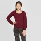 Girls' Long Sleeve Square Neck Tie Top - Art Class Burgundy Xs, Girl's, Purple