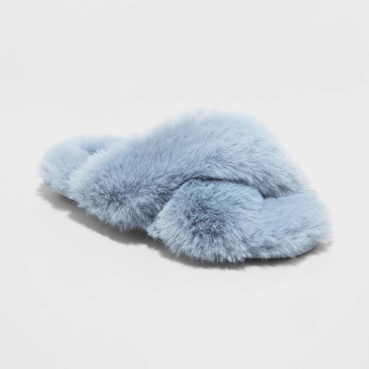 Girls' Brooklyn Crossband Fur Slippers - Cat & Jack Blue
