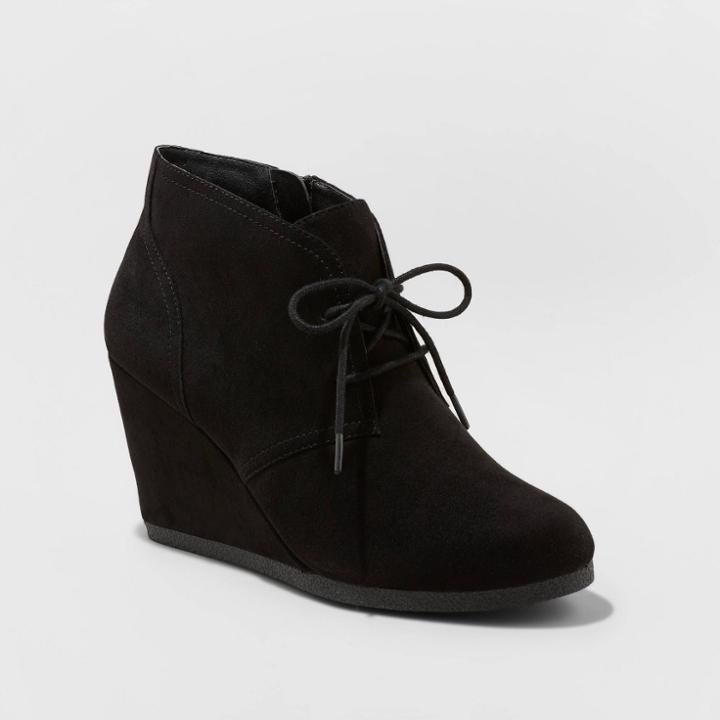 Women's Bessie Microsuede Wide Width Wedge Bootie - Universal Thread Black 7w,