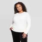 Women's Plus Size Long Sleeve Crewneck Directional Pullover Sweater - Ava & Viv Cream X, Women's, Ivory