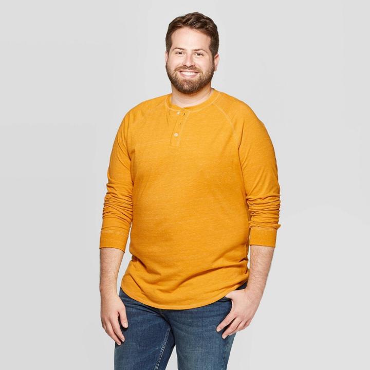 Men's Big & Tall Regular Fit Long Sleeve Jersey Henley Shirt - Goodfellow & Co Gold