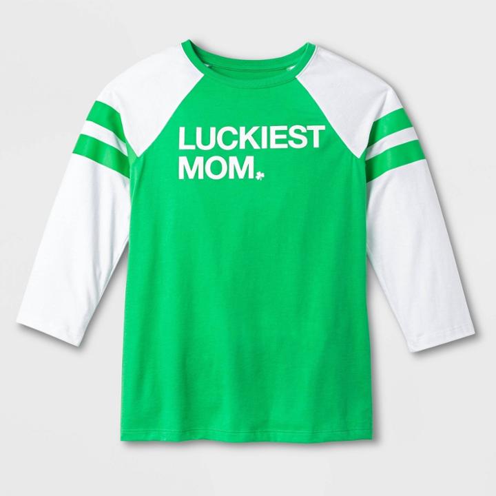 Women's 'luckiest' Raglan Sleeve Graphic T-shirt - Cat & Jack Green