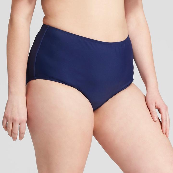 Plus Size Social Angel Women's Plus High Waist Bikini Bottom - Navy X, Blue