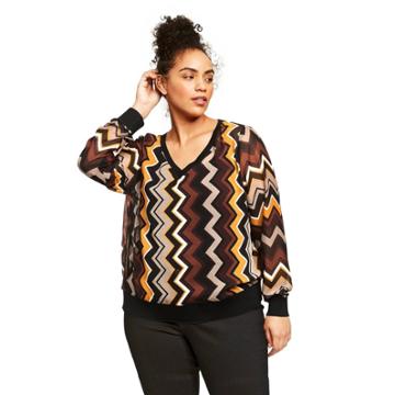 Women's Plus Size Zig Zag Long Sleeve V-neck Blouse - Missoni For Target Brown/black 1x, Women's,