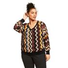 Women's Plus Size Zig Zag Long Sleeve V-neck Blouse - Missoni For Target Brown/black 1x, Women's,