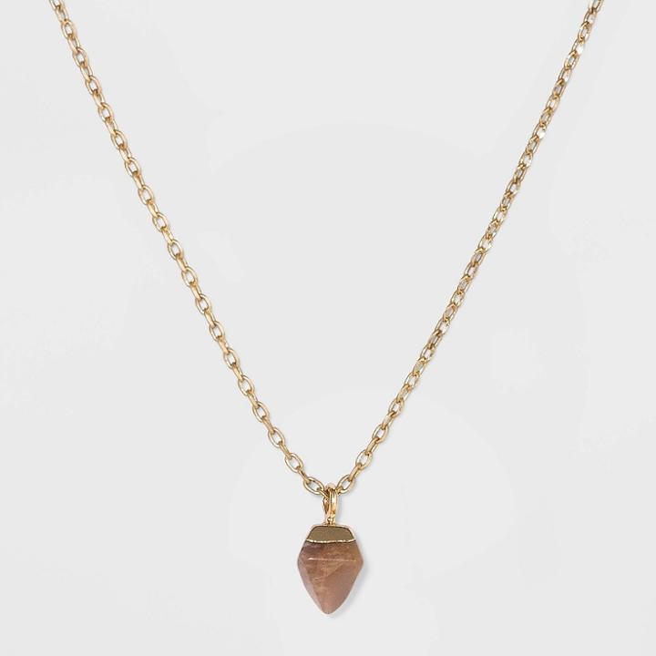 Semi-precious Sunstone In Worn Gold Charm Necklace - Universal Thread Brown, Women's