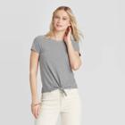 Women's Striped Short Sleeve Knit Tie Front T-shirt - Universal Thread Gray