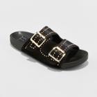 Women's Mags Velvet Pin Stud Two Buckle Slide Sandals - A New Day Black