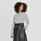 Women's Striped Long Sleeve Crewneck Button Back T-shirt - Who What Wear Black/white