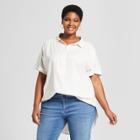 Women's Plus Size Striped Resort Short Sleeve Shirt - Ava & Viv White/blue X