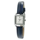 Peugeot Watches Women's Peugeot Mini Square Crystal Marker Leather Strap Watch - Silver And Blue