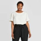Women's Plus Size Short Sleeve Crewneck Button Shirt - Ava & Viv White X, Women's