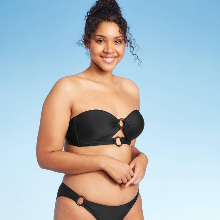 Women's Ring Front Longline Bikini Top - Xhilaration Black L, Women's,