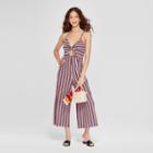 Women's Striped Tie Front Cutout Jumpsuit - Love @ First Sight (juniors') Pink/white/black M,