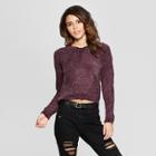 Women's Long Sleeve Chenille Sweater Hoodie - Almost Famous (juniors') Purple