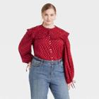 Women's Plus Size Balloon Long Sleeve Embroidered Button-down Shirt - Universal Thread Red Paisley