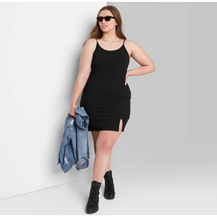 Women's Plus Size Slit Bodycon Knit Dress - Wild Fable Black