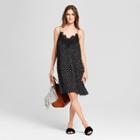 Women's Polka Doted Spaghetti Strap Dress With Lace Trim - K By Kersh Black/white