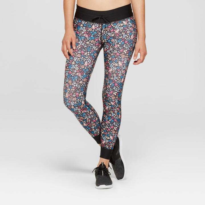 Women's Performance Floral Print High-rise 7/8 Leggings With Drawstring - Joylab Pink/black
