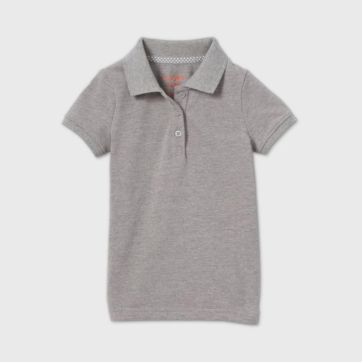 Petitetoddler Girls' Short Sleeve Stretch Pique Uniform Polo Shirt - Cat & Jack Charcoal Gray
