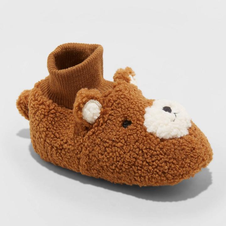 Toddler's Finley Bear Knit Cuff Bootie Slippers - Cat & Jack Brown