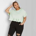 Women's Plus Size Short Sleeve Crewneck Cropped Peplum T-shirt - Wild Fable Green 1x, Women's,