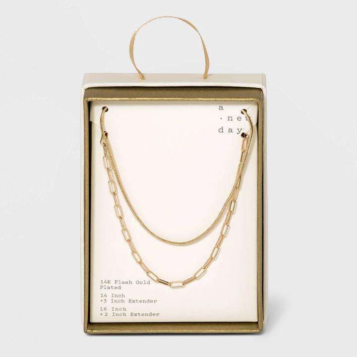 Silver Plated Gold Dipped Link Chain Duo Necklace - A New Day Worn Gold